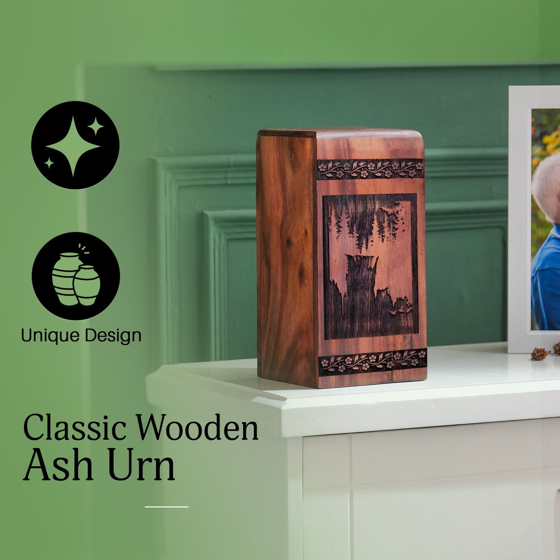Unique Wooden Mountain Cremation Urn for Ashes Keepsake