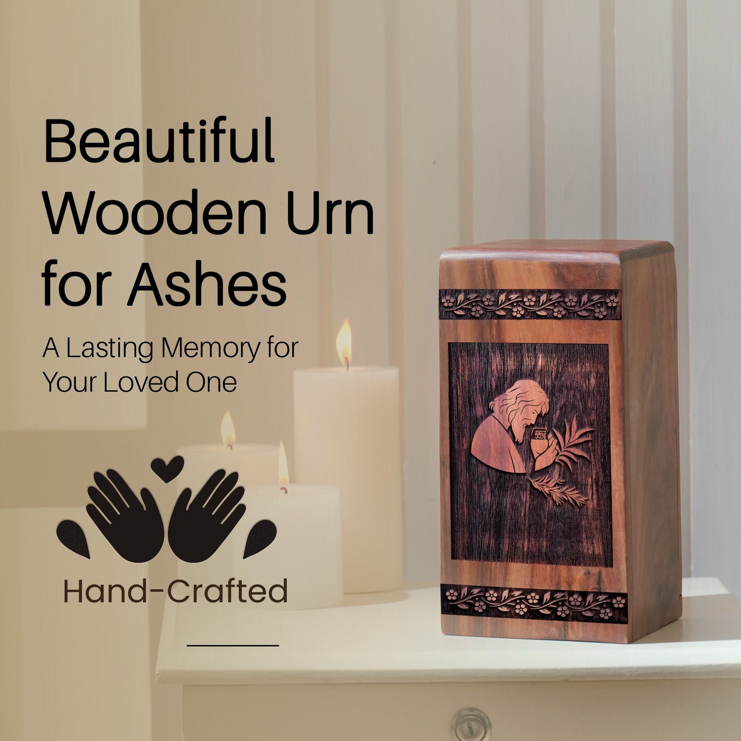 Handcrafted Wooden Jesus Urn for Ashes - Eternal Tribute