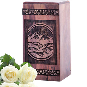Wooden Mountain Urn Box for Ashes - Thoughtful Keepsake