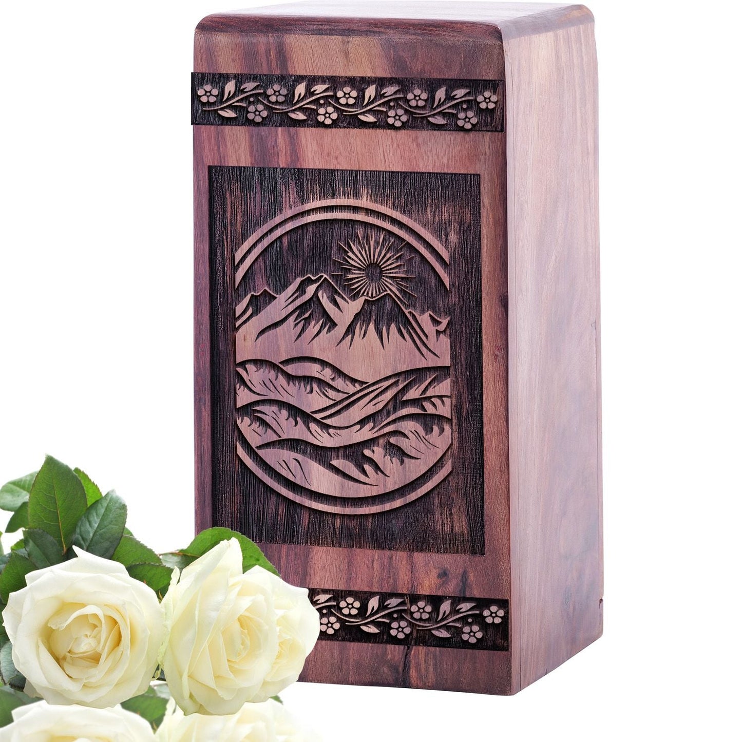 Wooden Mountain Urn Box for Ashes - Thoughtful Keepsake
