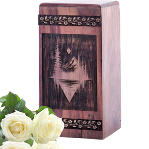 Unique Wooden Mountain Cremation Urn for Ashes - Memorial Tribute