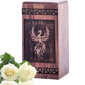 Wooden Phoenix Urn for Ashes - Handcrafted Memorial Box