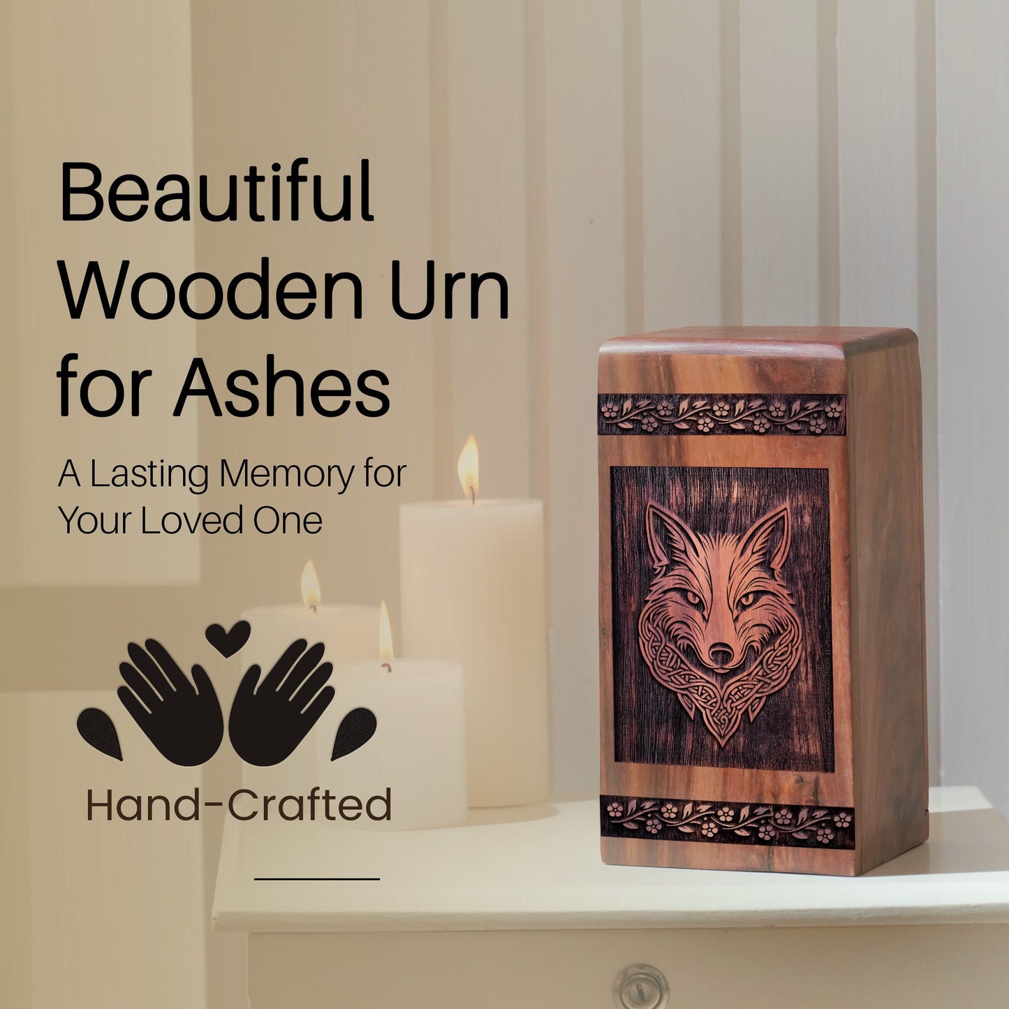 Unique Wooden Fox Cremation Urn for Ashes - Memorial Tribute