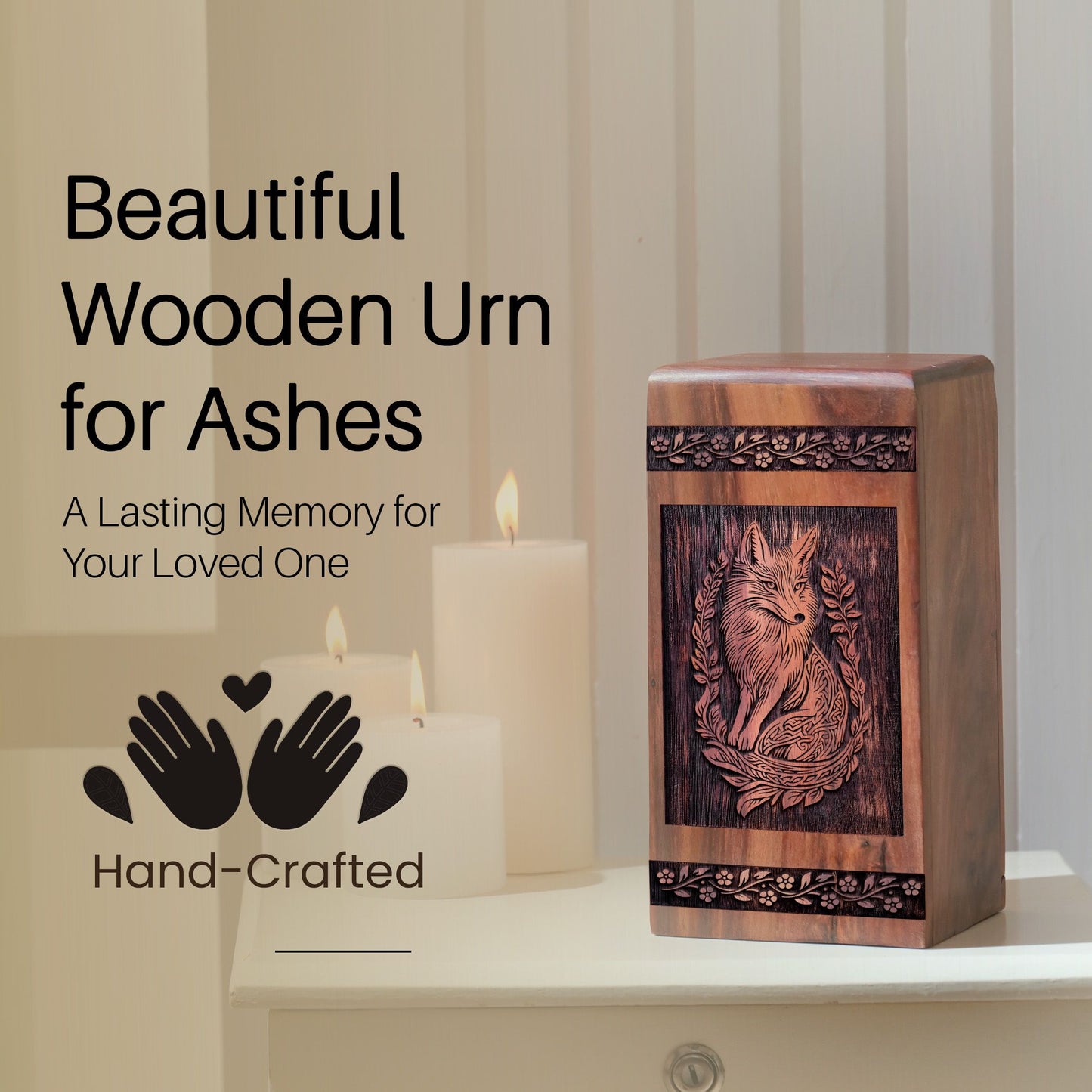 Handcrafted Wooden Fox Urn for Ashes - Lasting Memorial