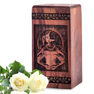 Unique Wooden Yoga Cremation Urn for Ashes - Memorial Tribute