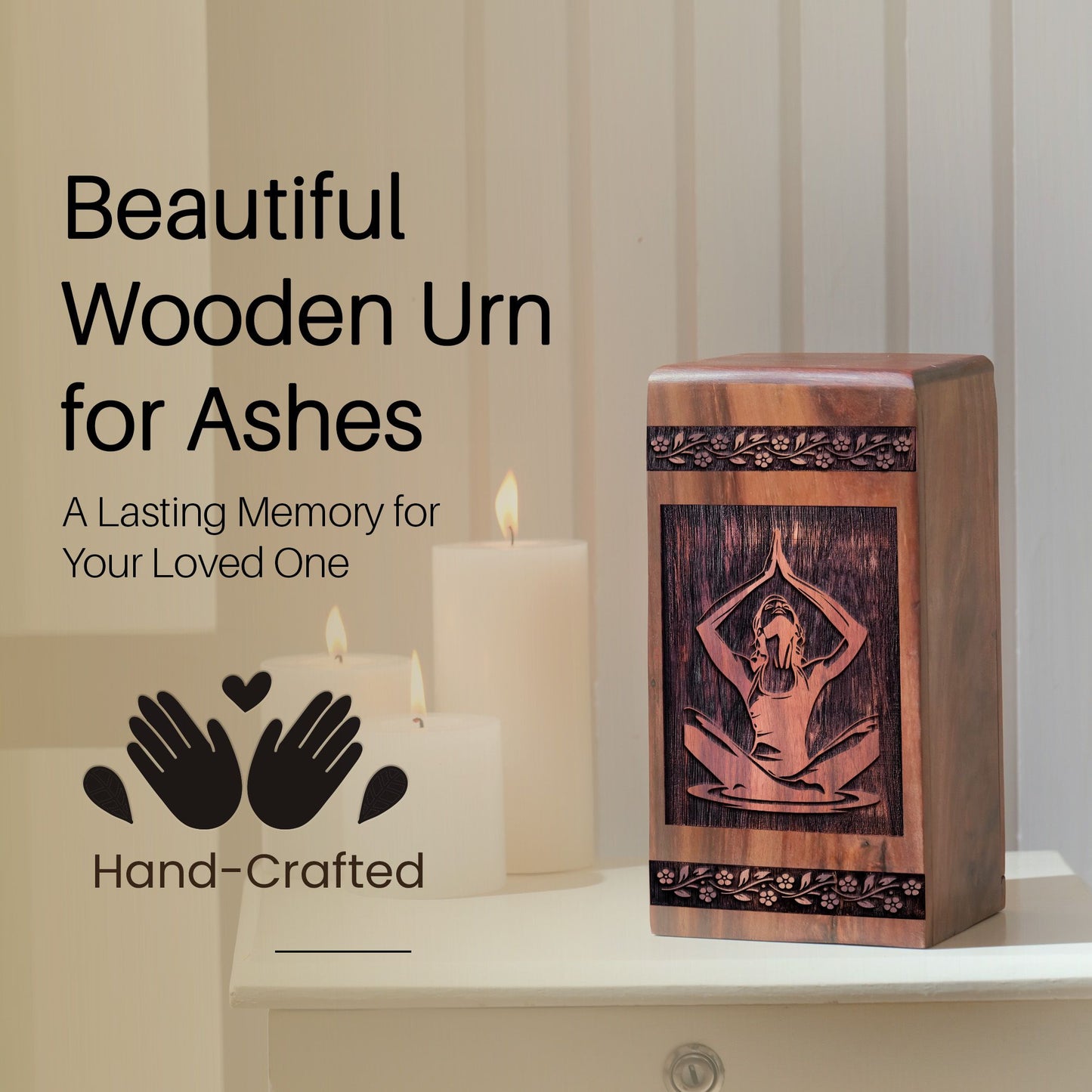 Handcrafted Wooden Yoga Urn for Ashes - Spiritual Tribute