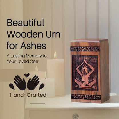 Handcrafted Wooden Yoga Urn for Ashes - Spiritual Tribute