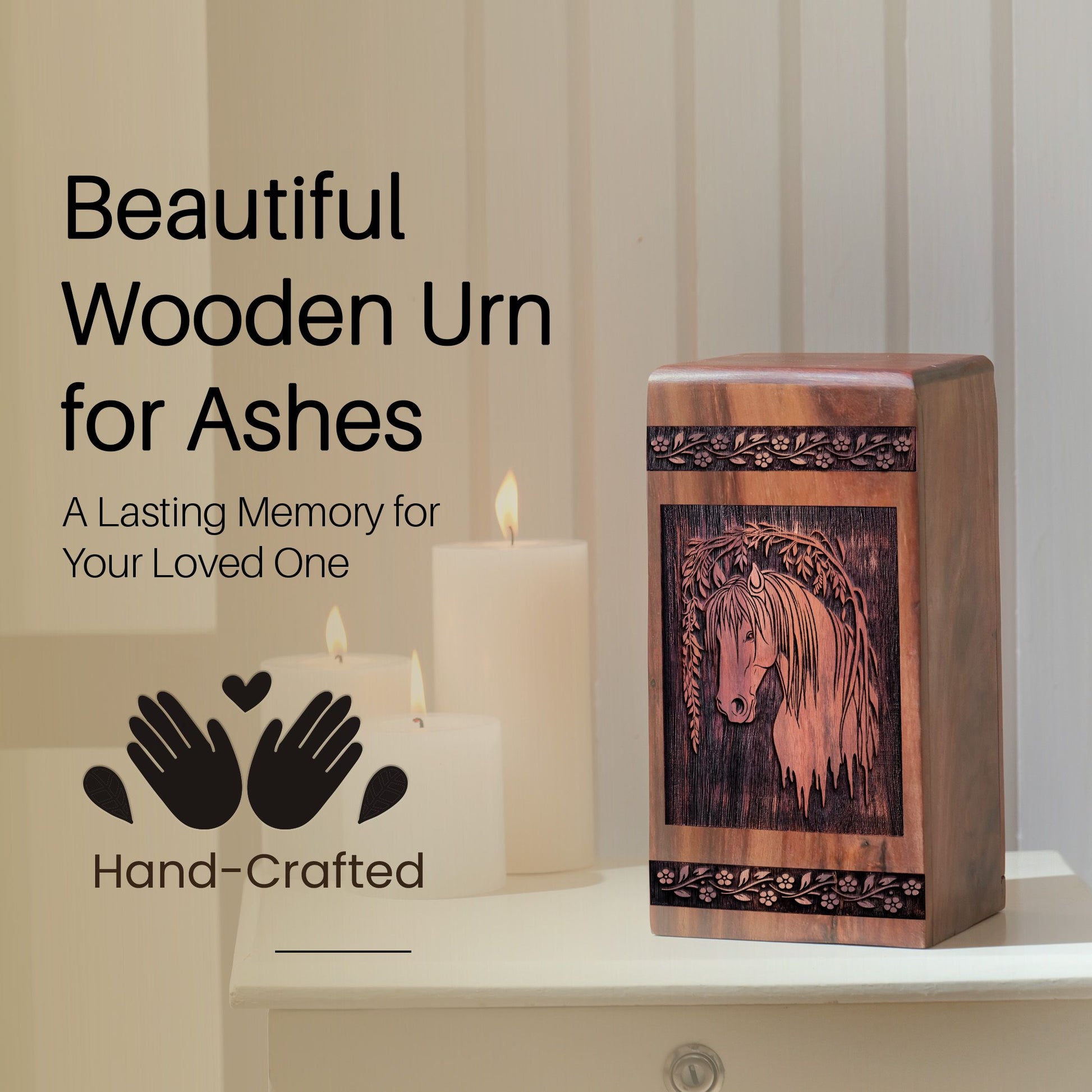 Handcrafted Wooden Horse Urn for Ashes - Timeless Tribute