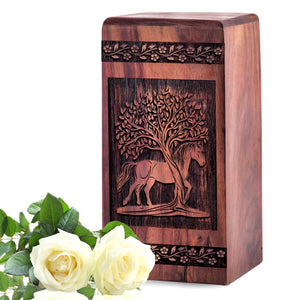 Wooden Horse Urn Box for Ashes - Decorative Memorial