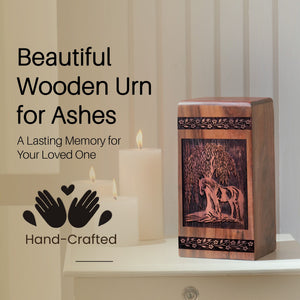 Wooden Horse Urn for Ashes - Handcrafted Memorial Box