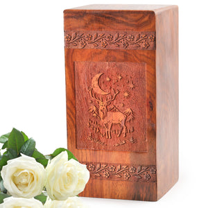 Deer Wood Urn Box For Ashes - Wooden Cremation Urns For Adults