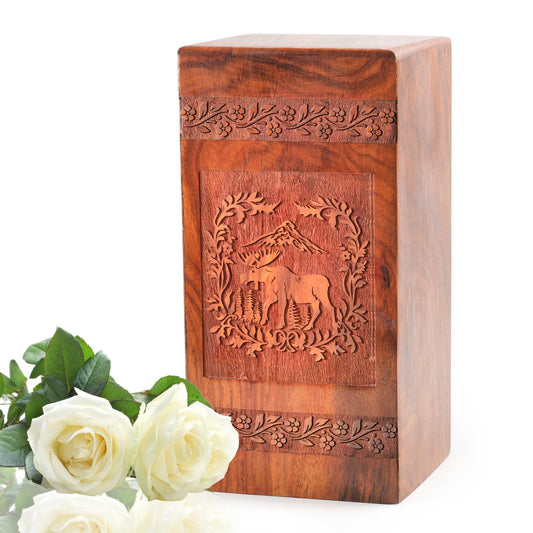 Moose Walking Wood Box Urns For Ashes Adult - Handmade Wood Urns Box