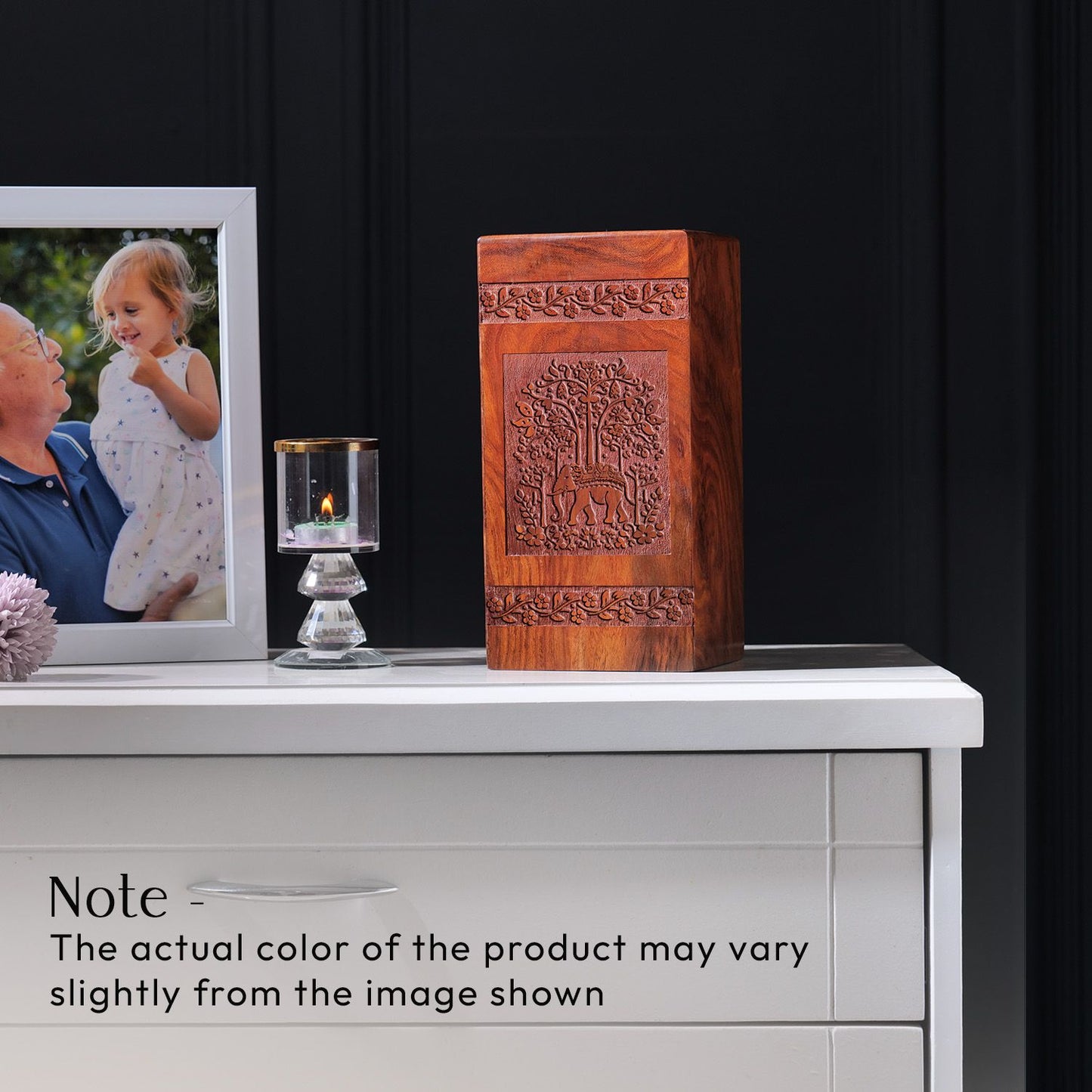Elephant Wooden Urn Box For Ashes Adult - Wood Cremation Urn