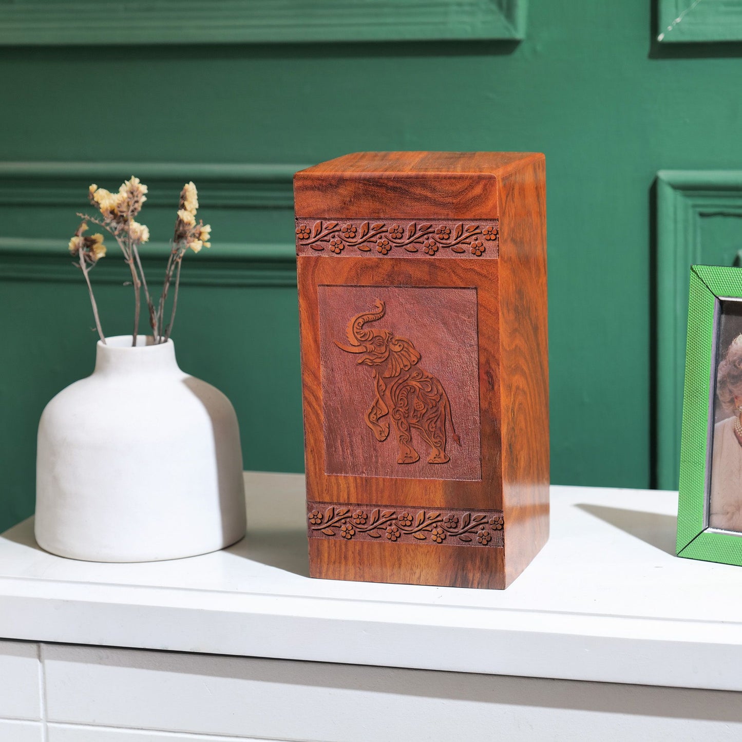 Elephant Wooden Cremation Urns Box For Ashes - Wood Urns For Adult