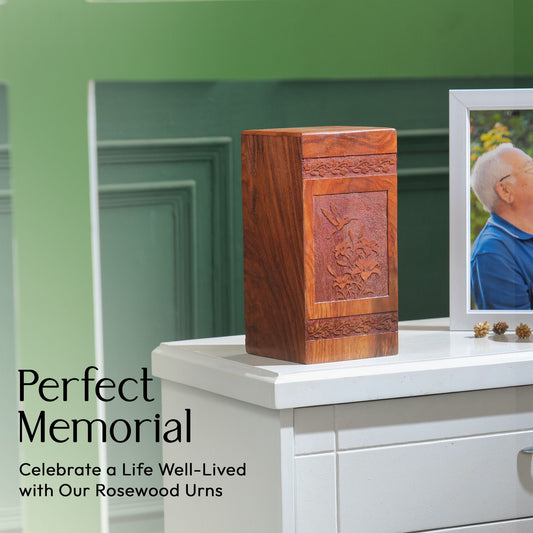 Humming Bird Wooden Urn Box For Ashes Adult - Wood Funeral Urns
