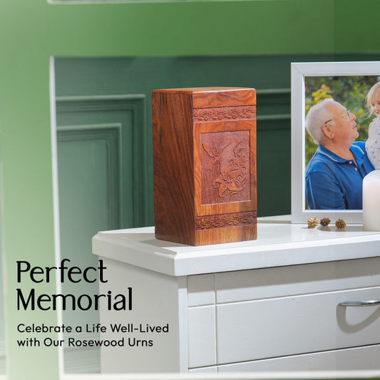 Humming Bird Wooden Urn Box For Ashes Adult - Wood Burial Urn