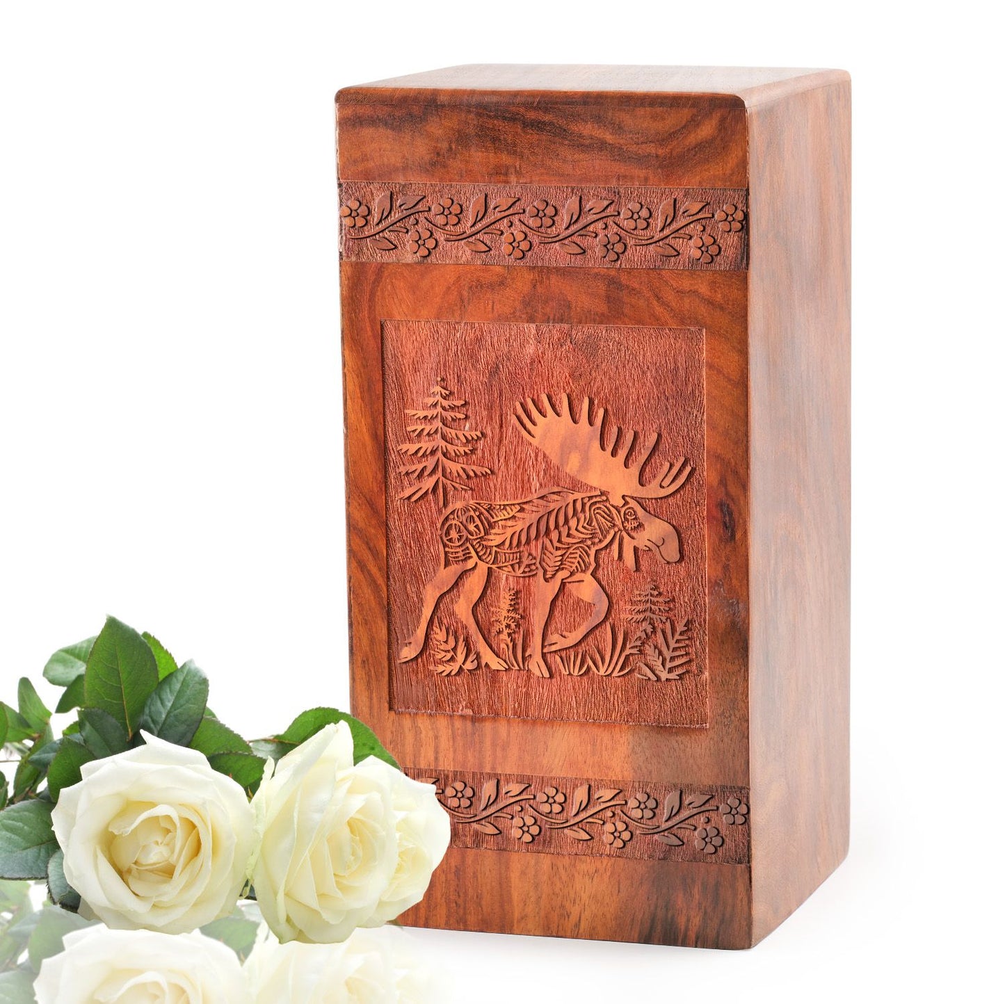 Moose Walking Wood Urns For Ashes Adult - Wooden Box Cremation Urns