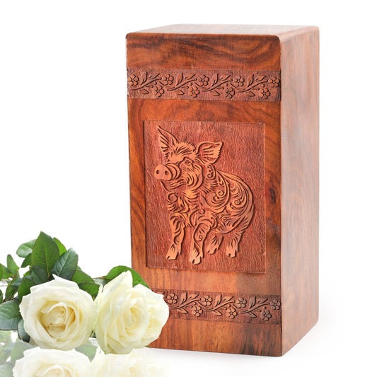 Pig Wooden Box For Ashes Adult - Wood Cremation Box For Burial