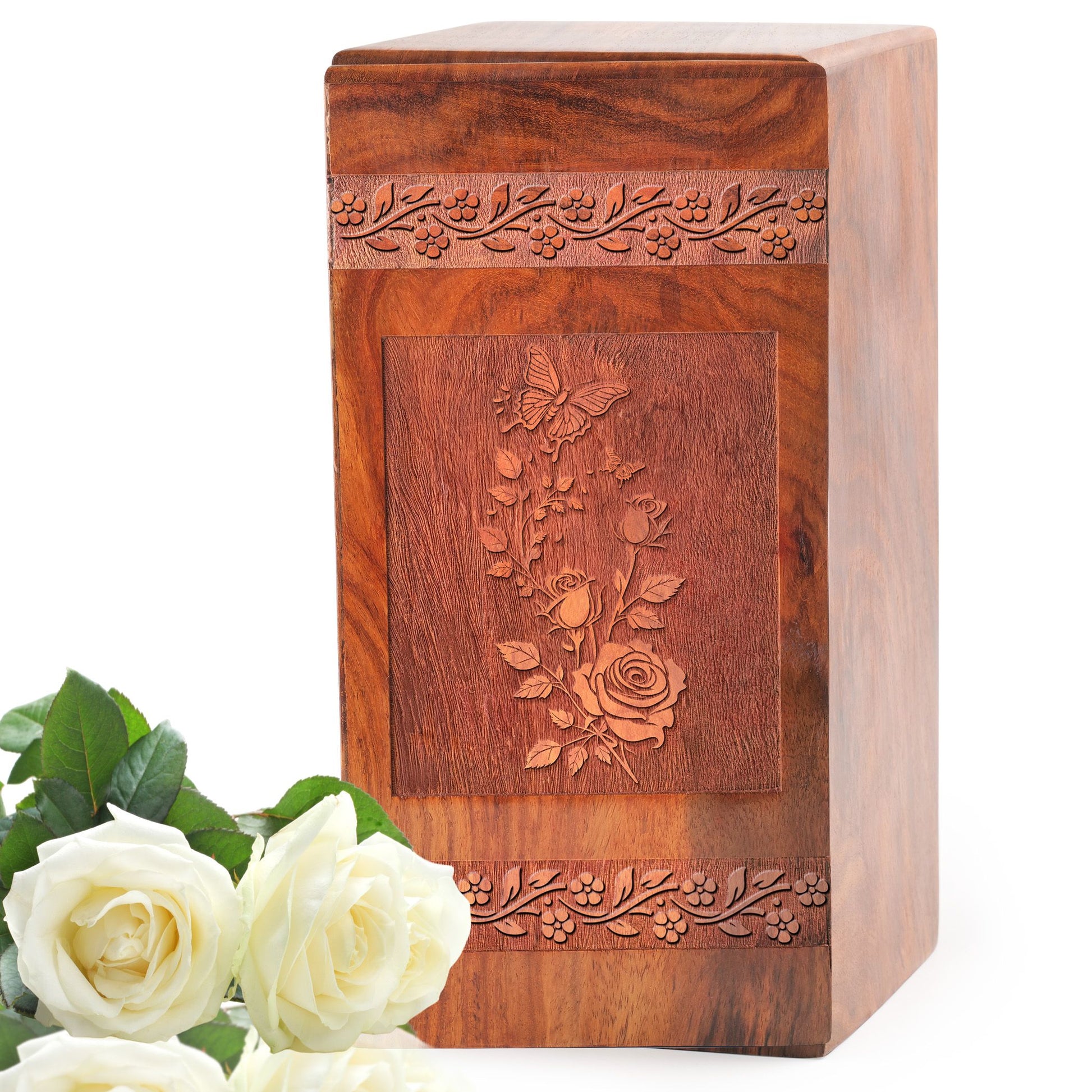Butterfly With Flowers Wooden Box For Cremation Ashes - Urn For Burial