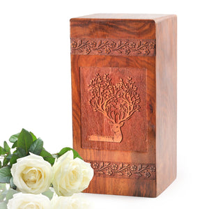 Deer Wooden Cremation Urns Box For Ashes - Wood Urns For Adults