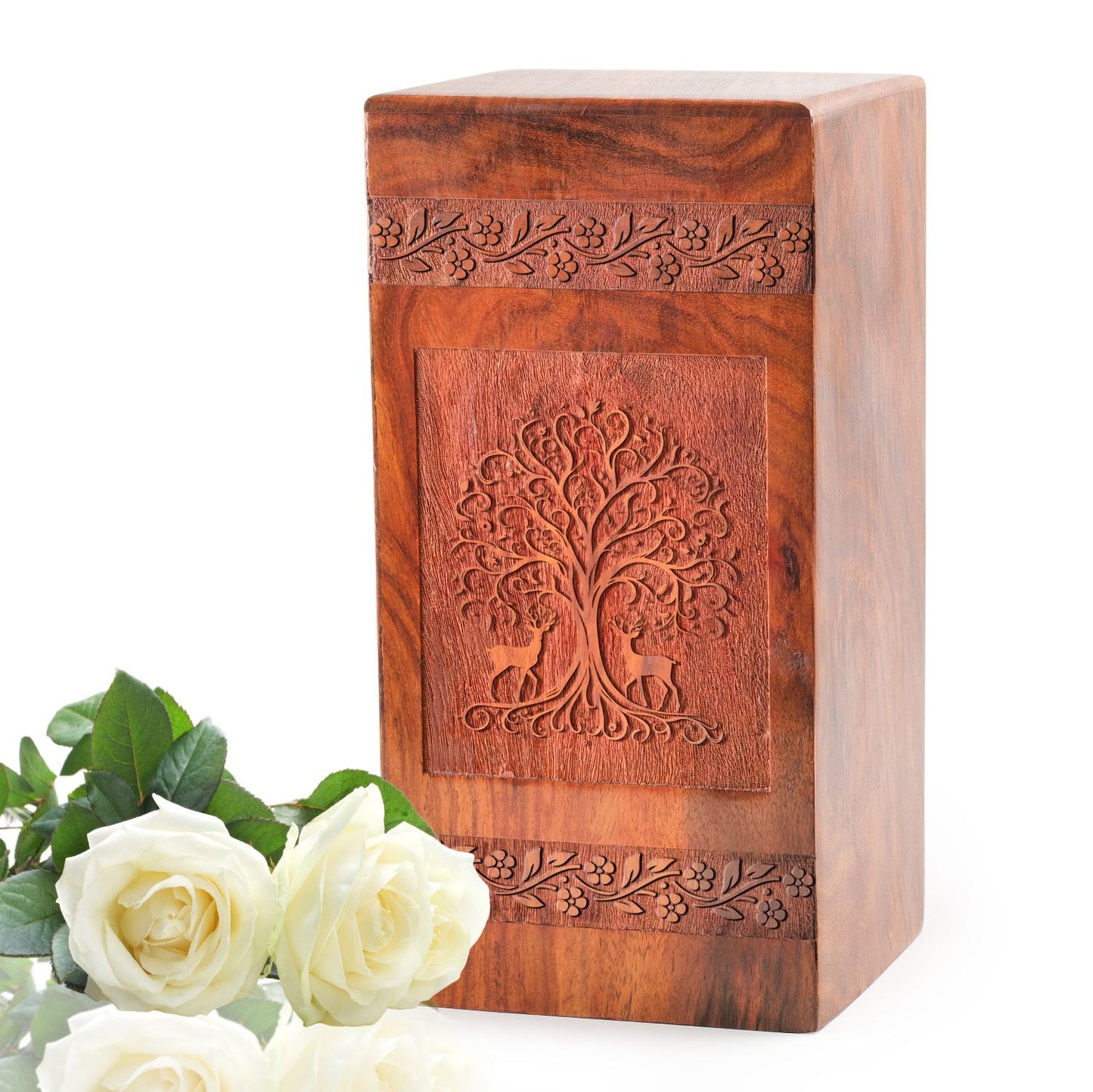 Deer Wooden Urn For Ashes Adult - Wood Box For Cremation Ashes