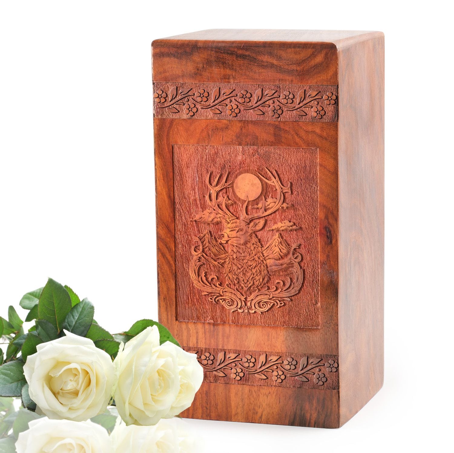 Deer Wooden Urns For Human Ashes Adult Male - Wood Ash Box