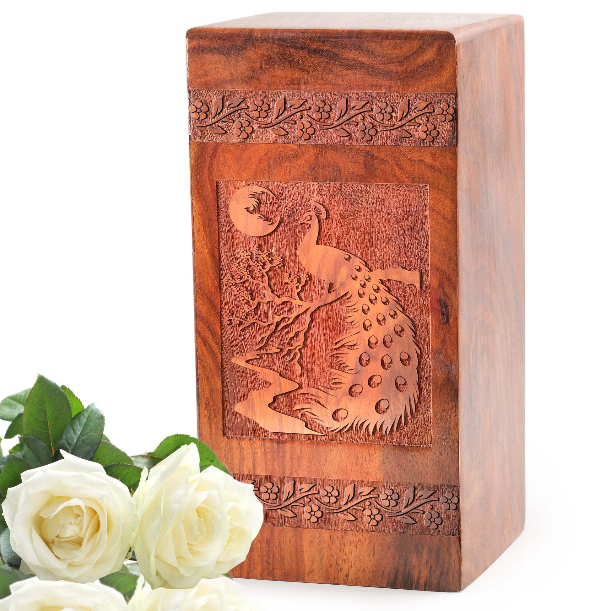 Peacock Handmade Wooden Box For Ashes - Wood Cremation Urns Adult