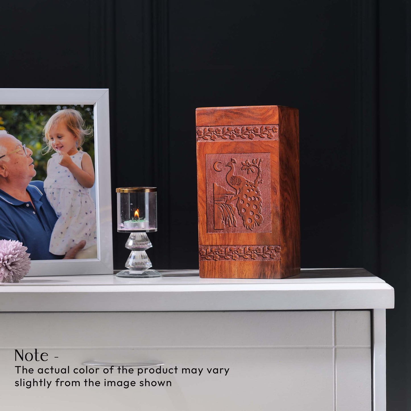 Peacock Wooden Box Urn For Ashes - Wood Cremation Box For Adults