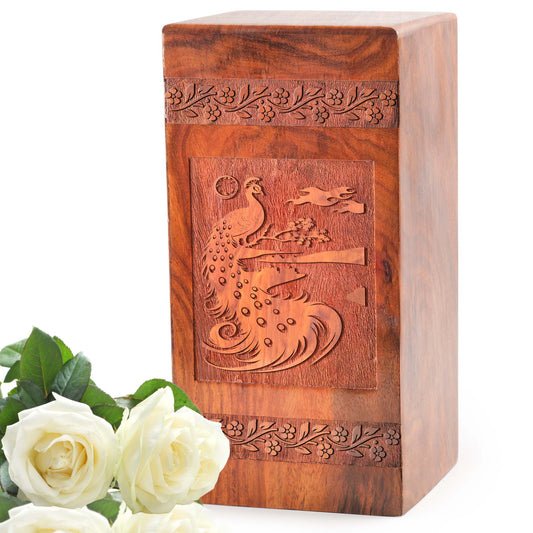 Peacock Wooden Box Urns For Ashes Adult - Cremation Urns For Adults Wood