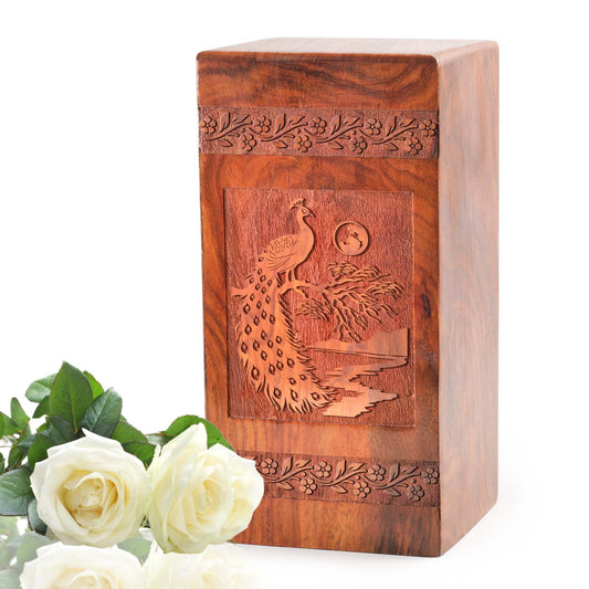 Peacock Wooden Box For Cremation - Wood Urns For Ashes Adult Male