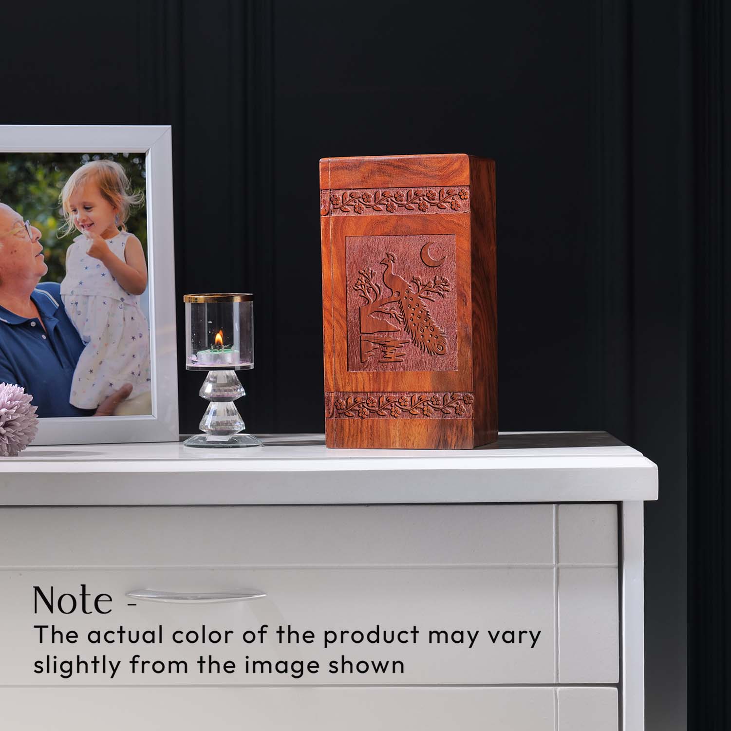 Peacock Wooden Urns For Ashes - Wood Cremation Box For Adult Male