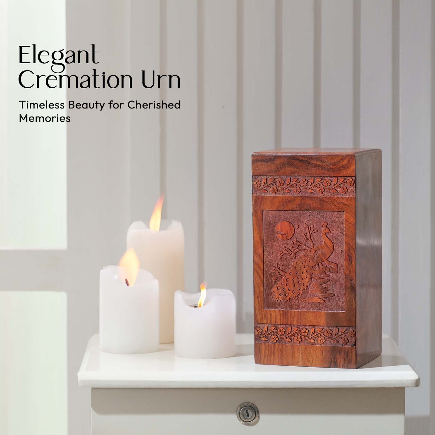 Peacock Handmade Wooden Cremation Box - Wood Urns For Ashes