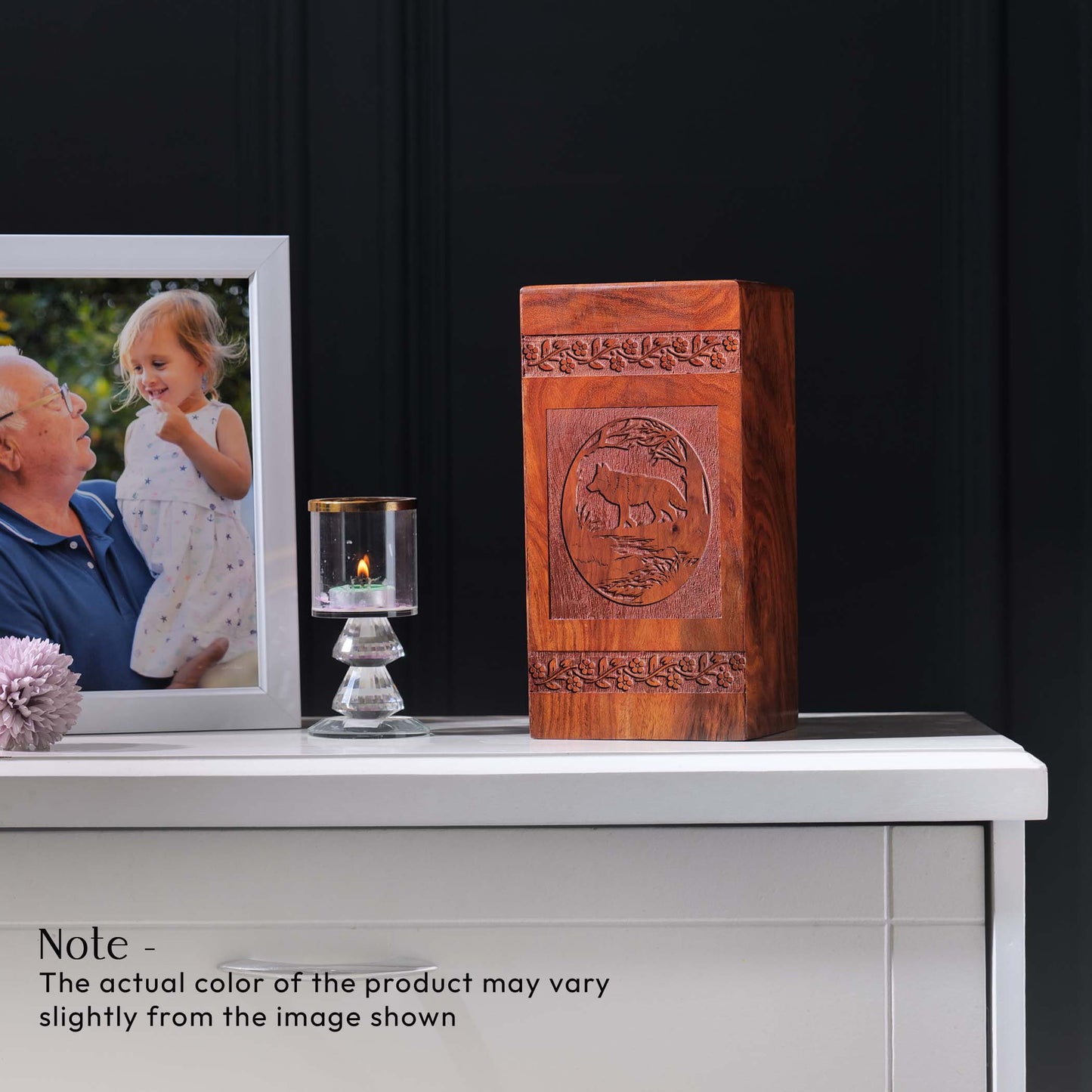 Fox Wooden Cremation Urn Box For Ashes - Wood Urn For Adults