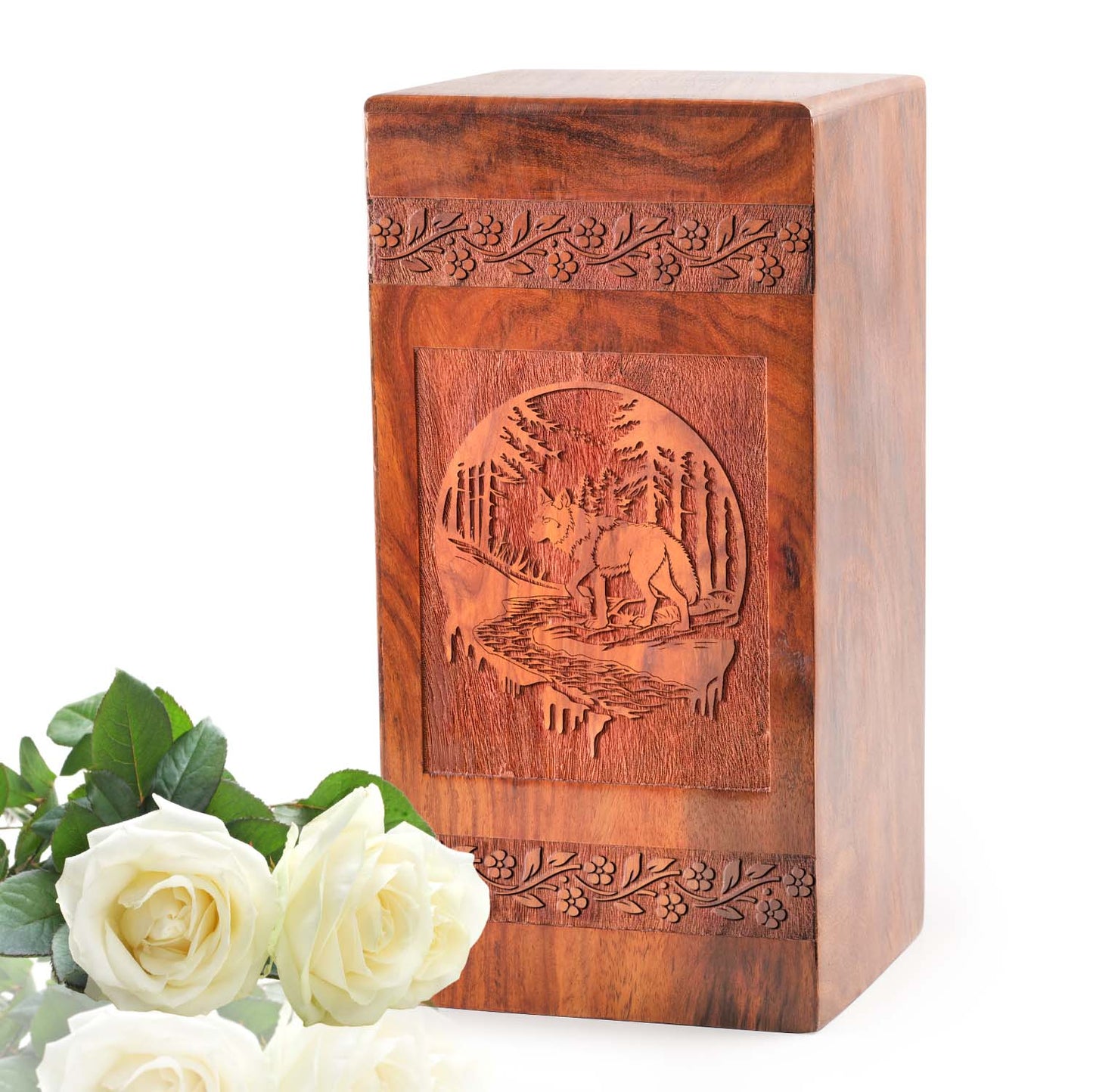 Fox Wooden Box Urns For Ashes - Wood Cremation Box For Burial Ashes