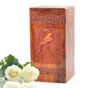 Crow Wooden Cremation Urn For Ashes - Wood Box Urn For Adult Ashes