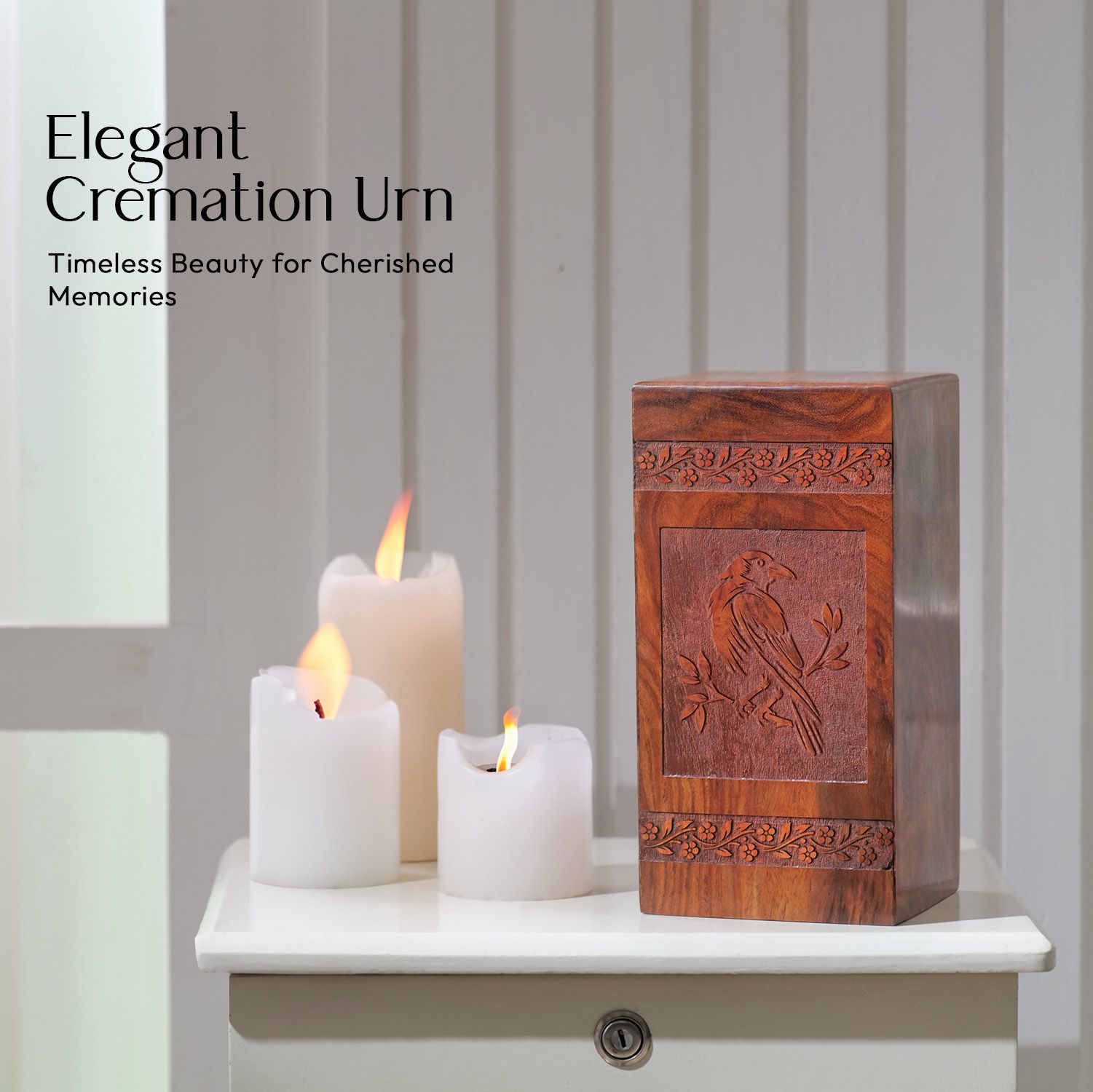 Crow Wooden Cremation Box For Ashes - Wood Urn For Adult Male