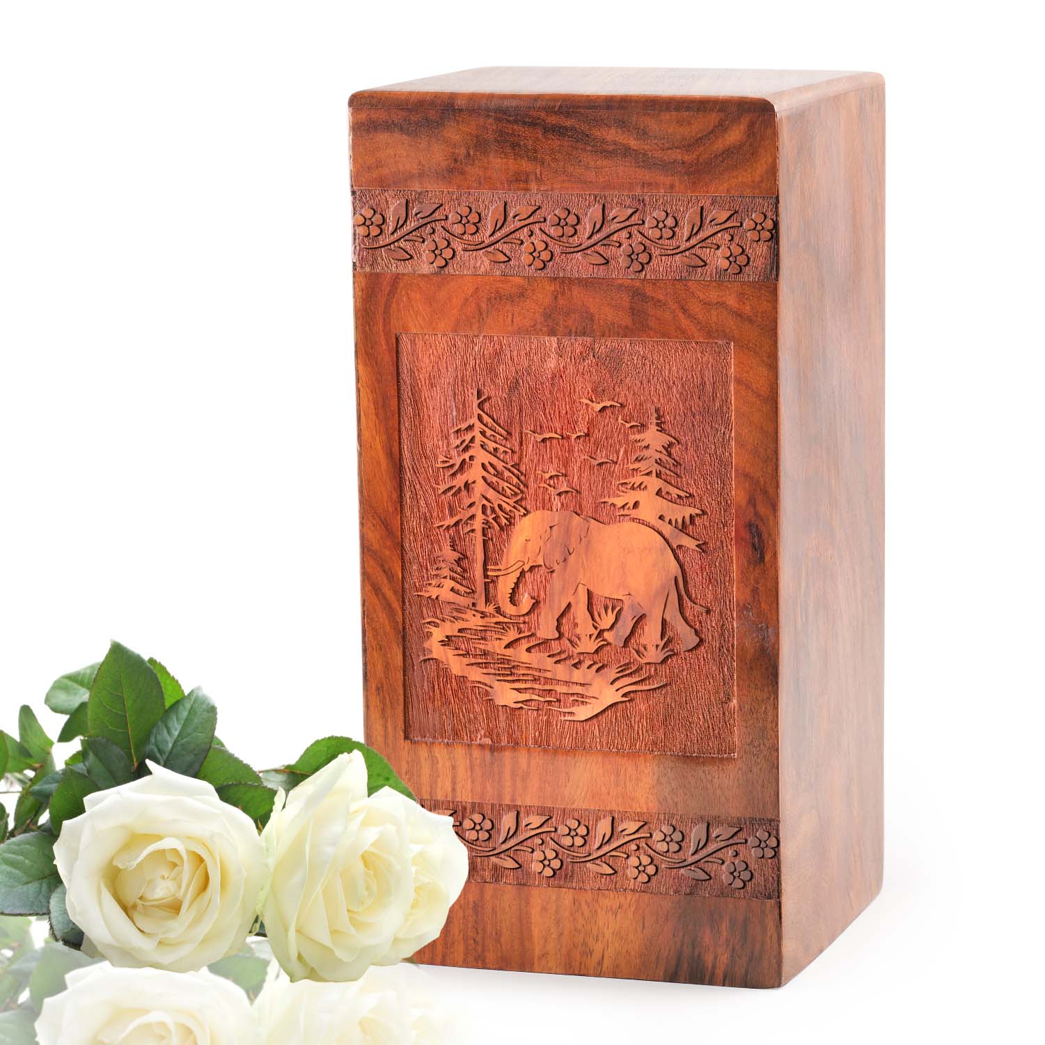 Elephant Wooden Urns Box For Ashes - Wood Cremation Urns For Burial