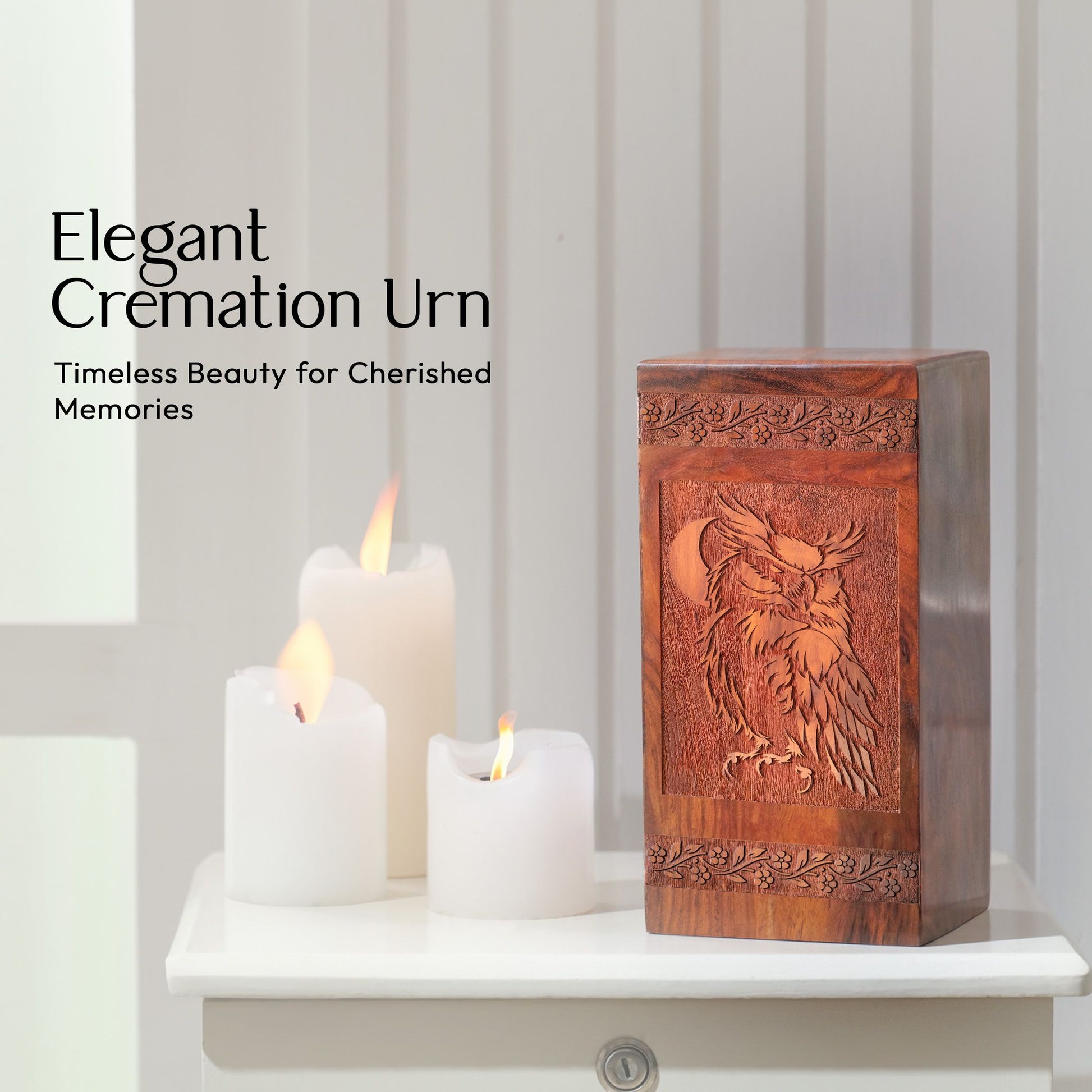 Owl Cremation Wooden Box For Adults Ashes - Wood Urns