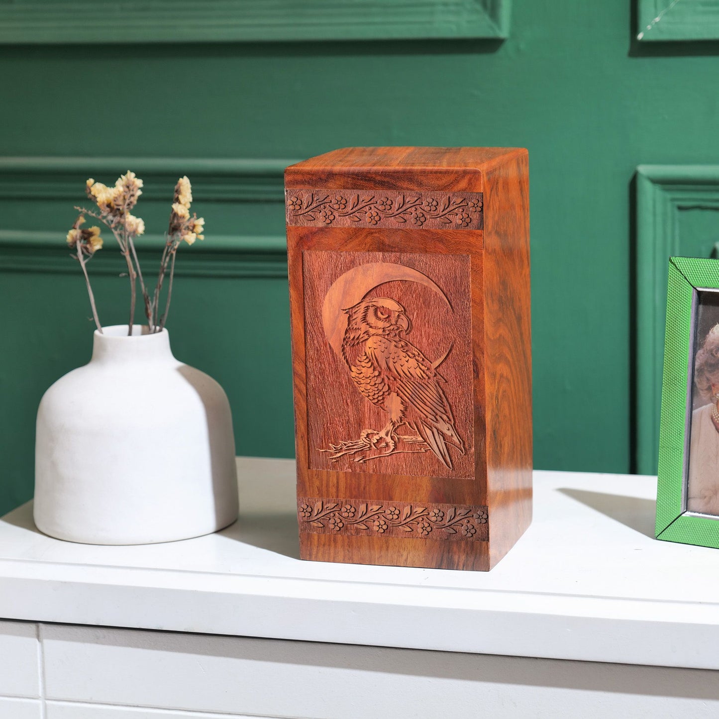 Owl Wood Cremation Urns Box For Human Ashes - Burial Box