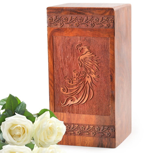 Peacock Wooden Box For Human Ashes - Cremation Urns Wooden Box