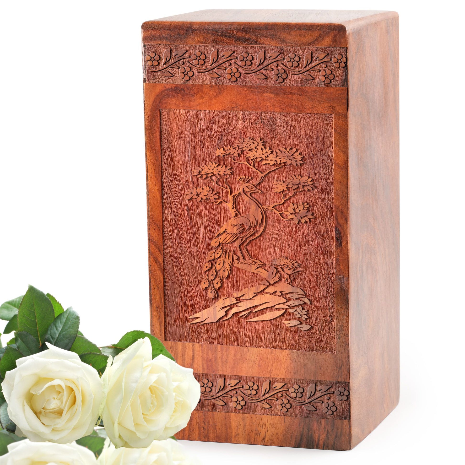 Peacock Wooden Cremation Urns - Wood Urns Box For Human Ashes