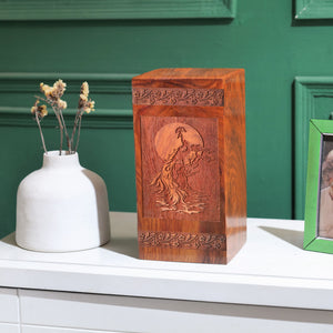Peacock Handmade Wooden Urn Box - Wood Cremation Urn Box