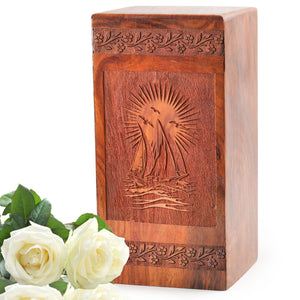 Sailboat Handmade Wooden Urn Box For Ashes - Wooden Box For Cremation