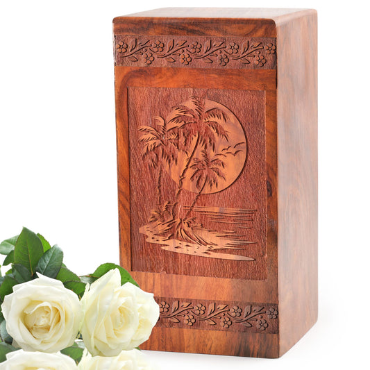 Sunset Beach Wood Urns For Ashes - Wooden Cremation Box For Burial