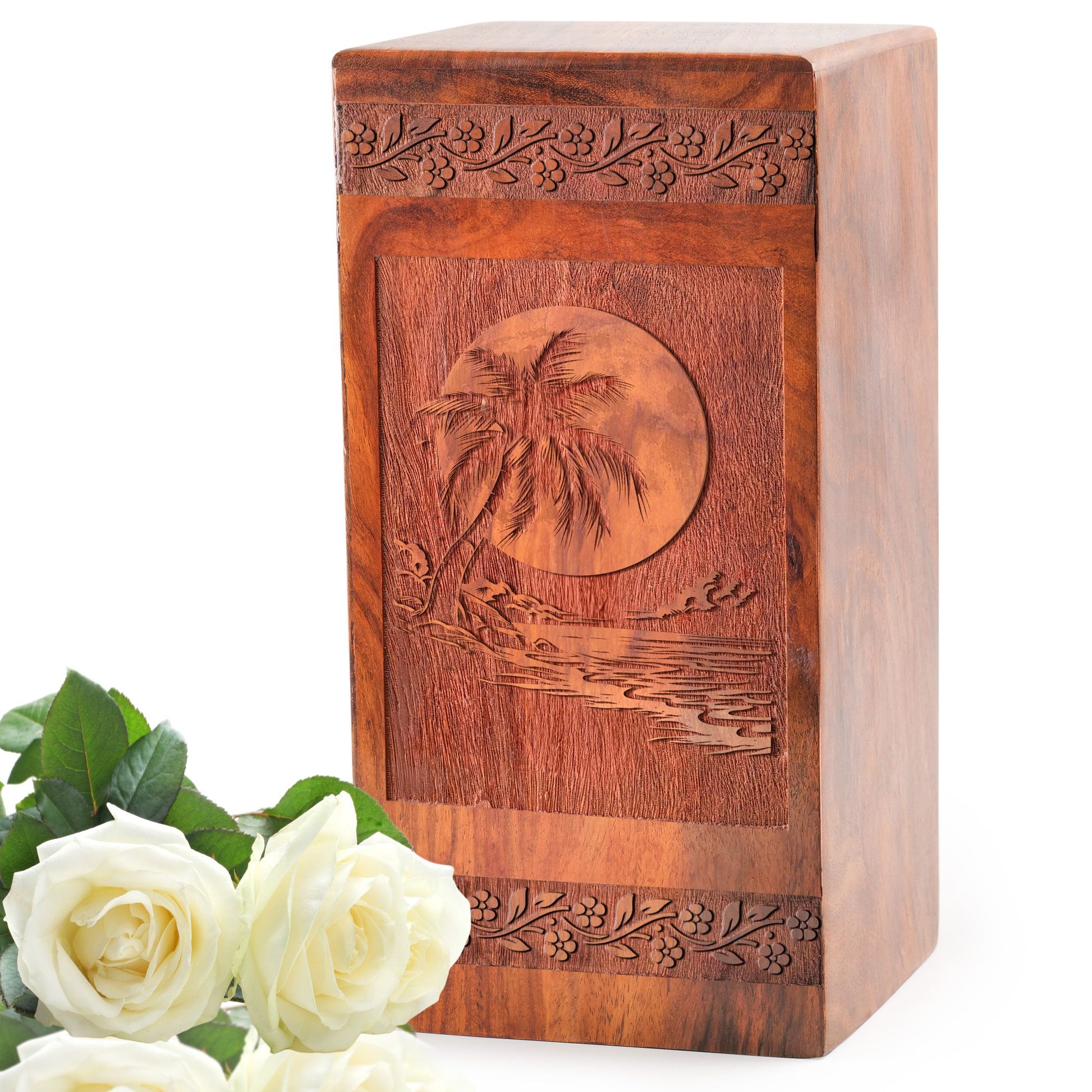 Sunset Beach Wooden Urns Box For Ashes - Wood Urns For Human Ashes Adult
