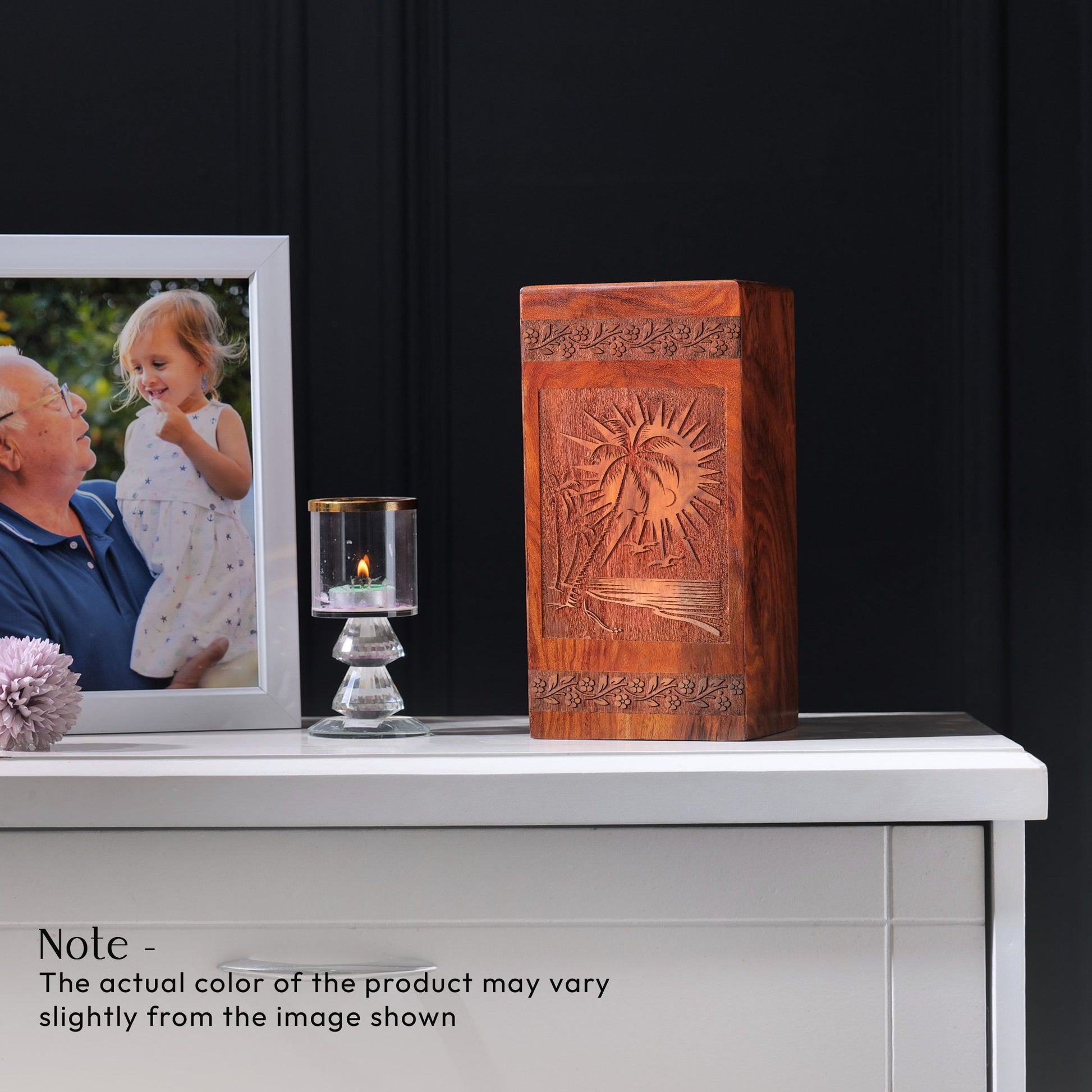 Sunset Beach Wooden Urn Box For Ashes - Wood Cremation Box For Burial