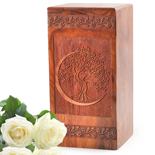 Tree Of Life Wooden Box Urn For Ashes - Wood Cremation Urn For Burial
