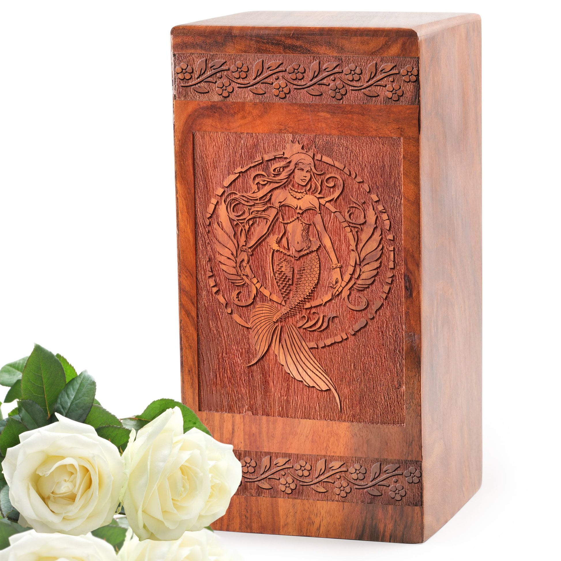 Mermaid Wooden Cremation Urns For Ashes - Wood Urns For Human Ashes