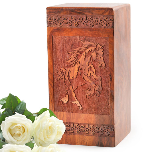 Horse Wooden Box For Ashes - Cremation Urn Wooden Box For Human Ashes
