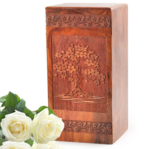Cherry Blossoms Wooden Urn For Burial - Wood Urn Box For Cremation Ashes